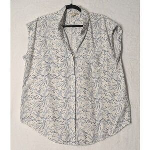 Jachs Girlfriend Rayon Button Front Shirt XXL Blue Floral Print Short‎ Sleeve